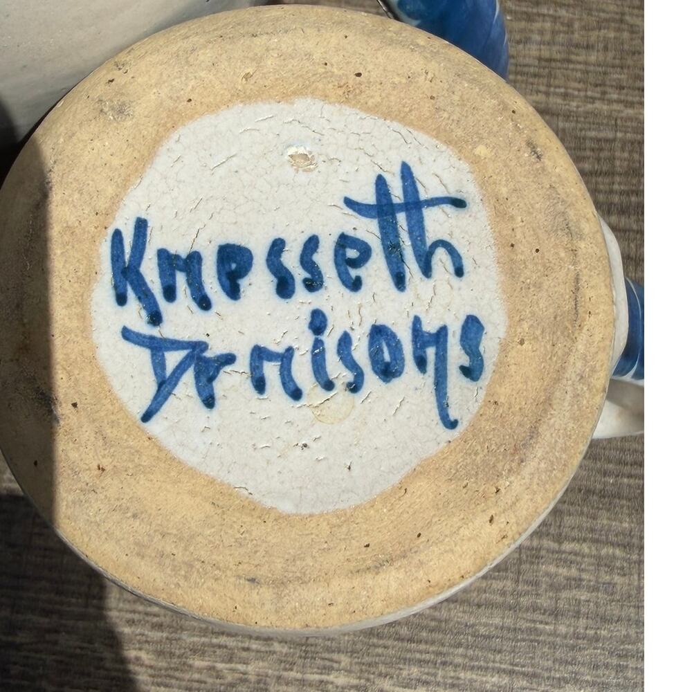 Knesseth Denisons Dorchester Pottery Turkey Pitcher 2 Mugs Blue White Signed - Picture 7 of 14